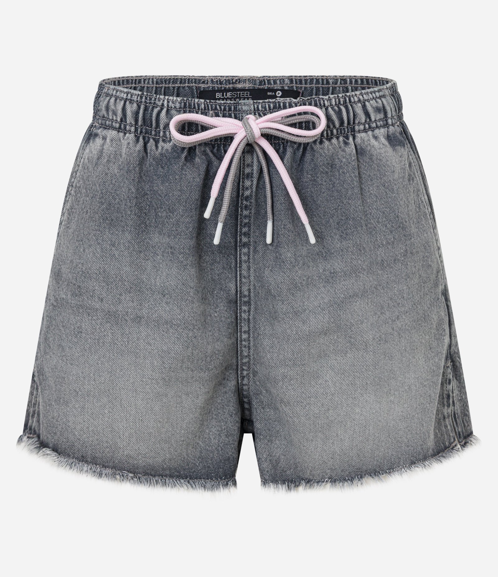 Short Runner em Jeans com Amarração e Barra Cortada Cinza 5