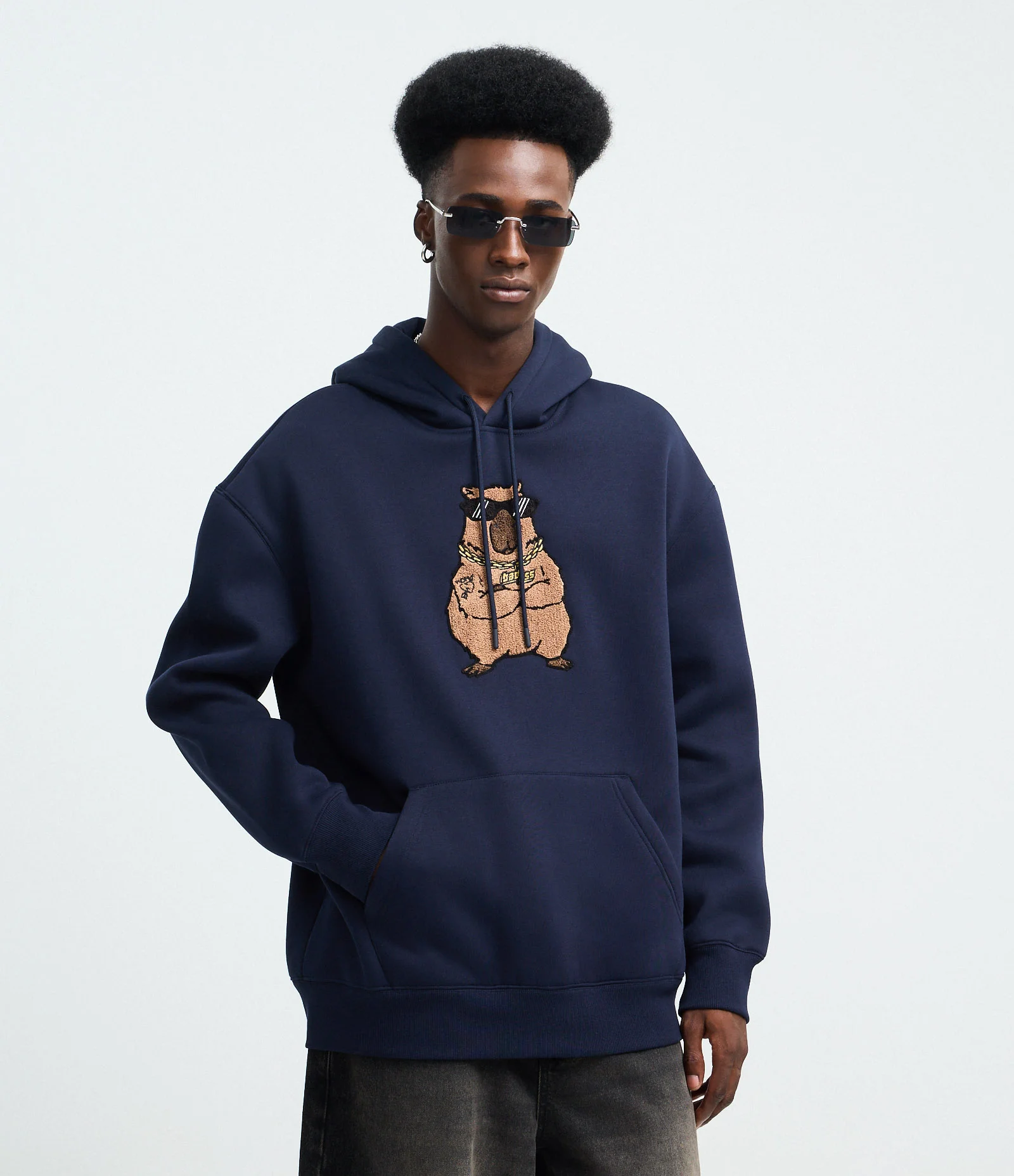 Moletom com Capuz e Estampa de Capivara Bad Ass Azul 1