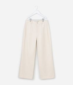 Calça Infantil Wide Leg em Sarja com Broderie na Barra - Tam  7 a 14 Anos