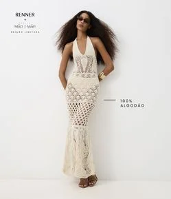 Saída de Praia Vestido Longo de Frente Única em Tricô