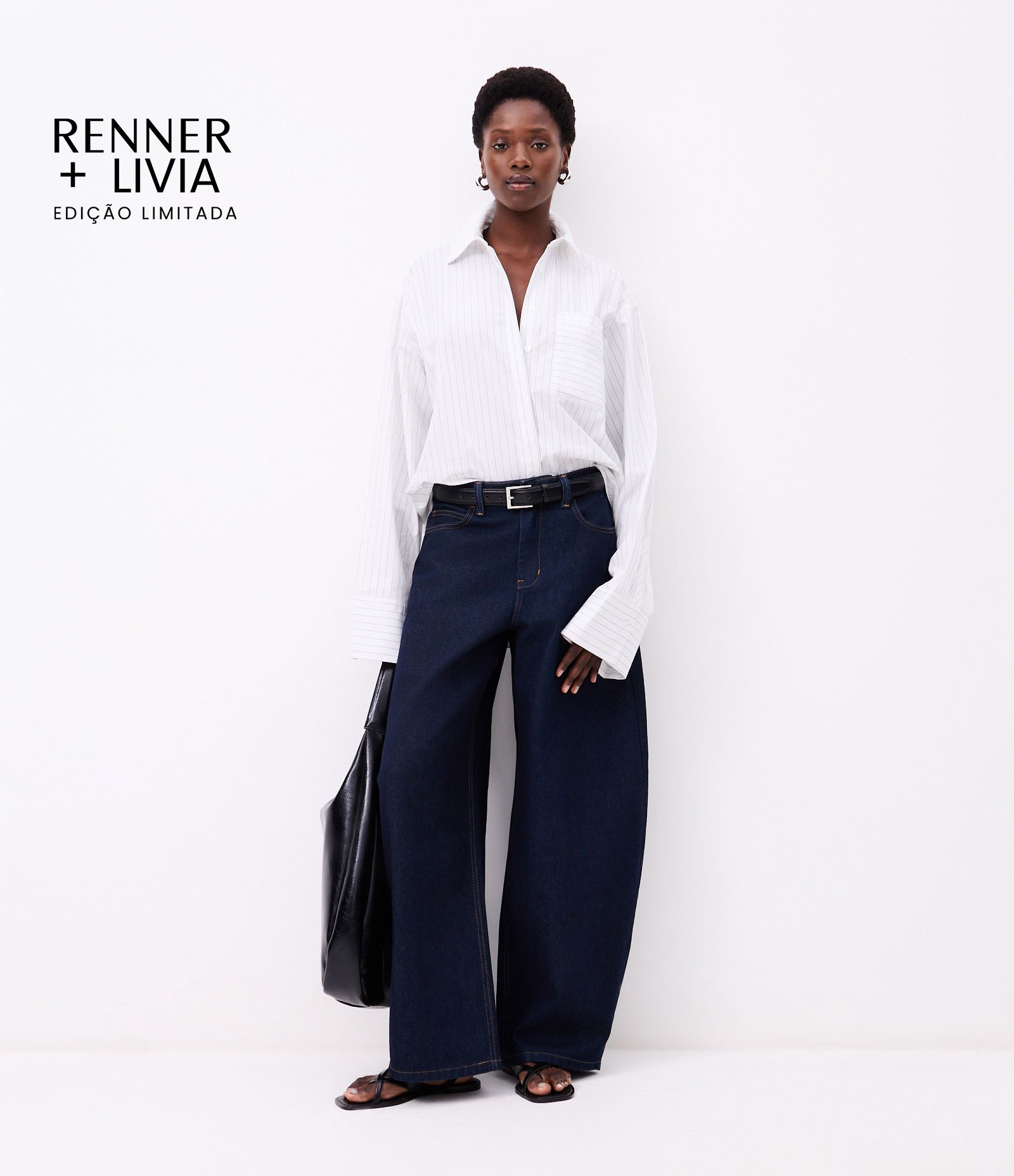 Calça Barrel Maxi Oversized Alfaiatada Cintura Baixa em Jeans com Pesponto Contrastante Escuro 1