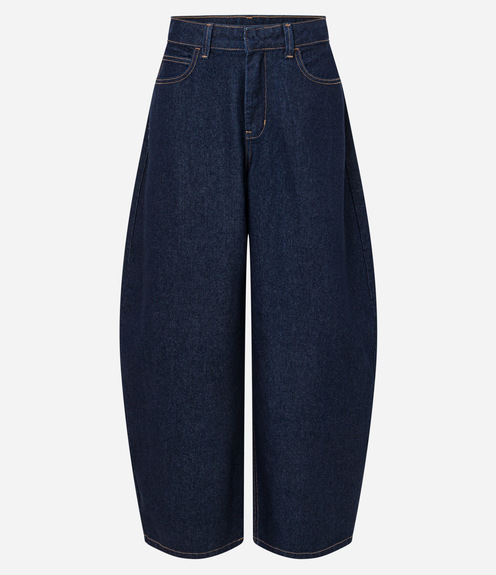 Calça Barrel Maxi Oversized Alfaiatada Cintura Baixa em Jeans com Pesponto Contrastante Escuro 11