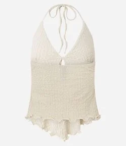 Blusa Frente Única Texturizada com Amarração e Barra Nuvem