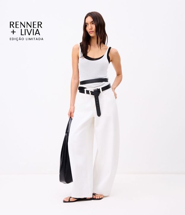 Calça Barrel Maxi Oversized Alfaiatada em Sarja com Cintura Baixa