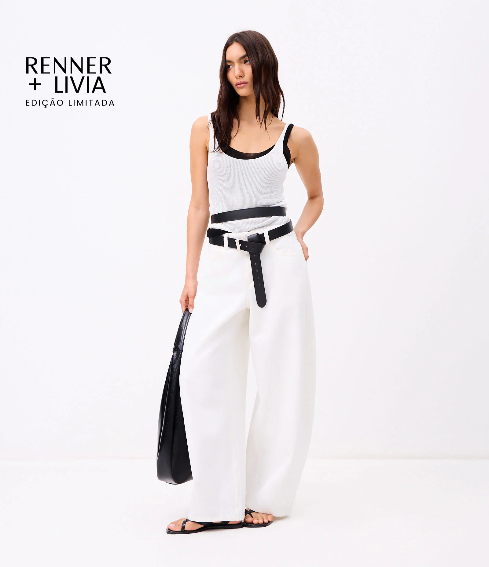 Calça Barrel Maxi Oversized Alfaiatada em Sarja com Cintura Baixa Off White 1