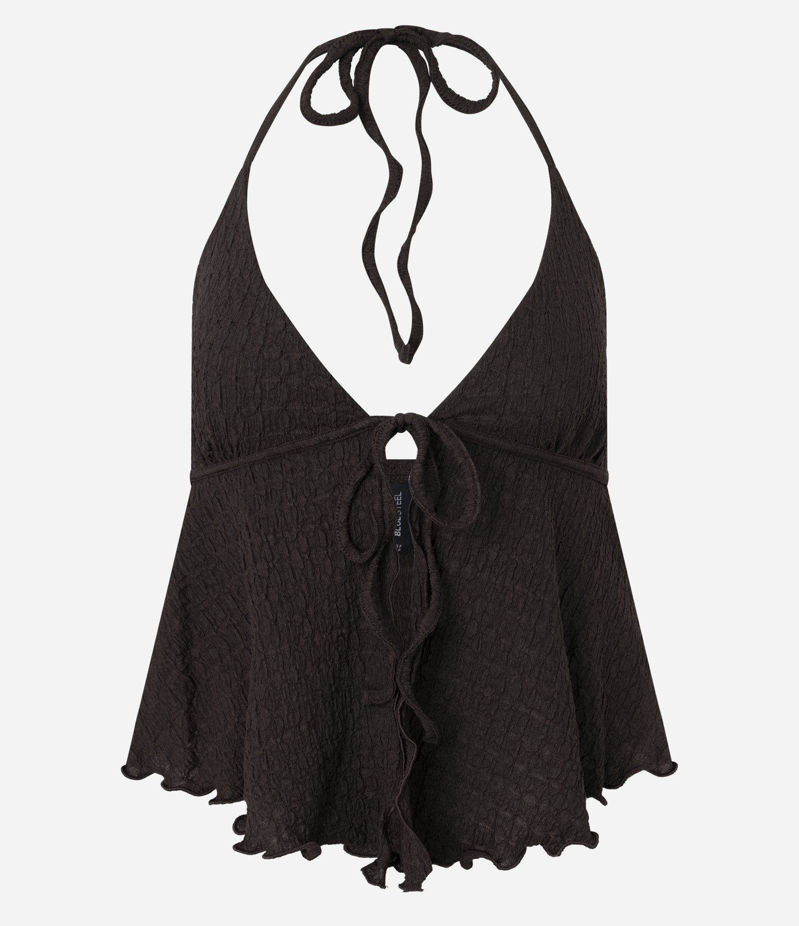 Blusa Frente Única Texturizada com Amarração e Barra Nuvem Marrom 10