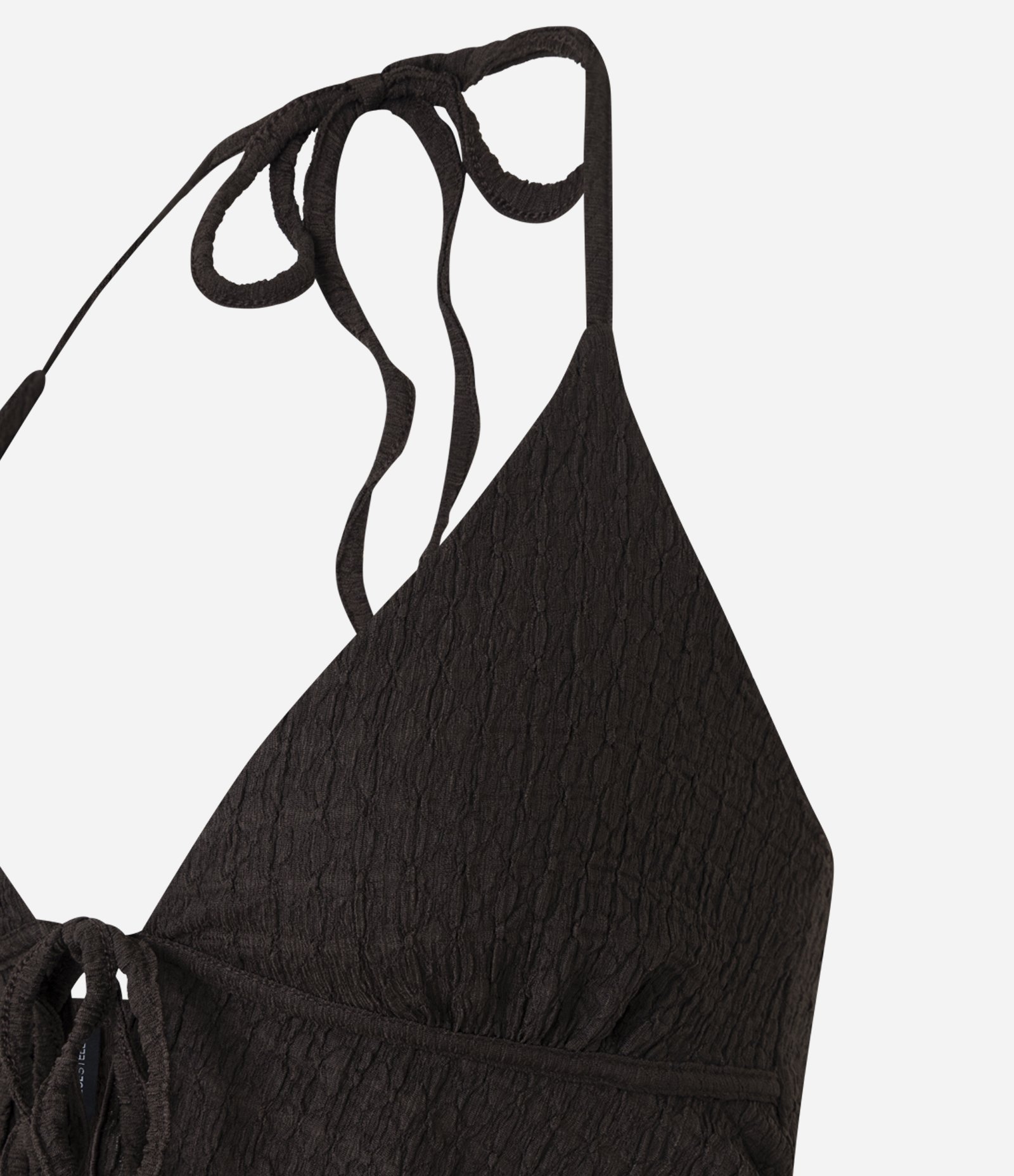 Blusa Frente Única Texturizada com Amarração e Barra Nuvem Marrom 11