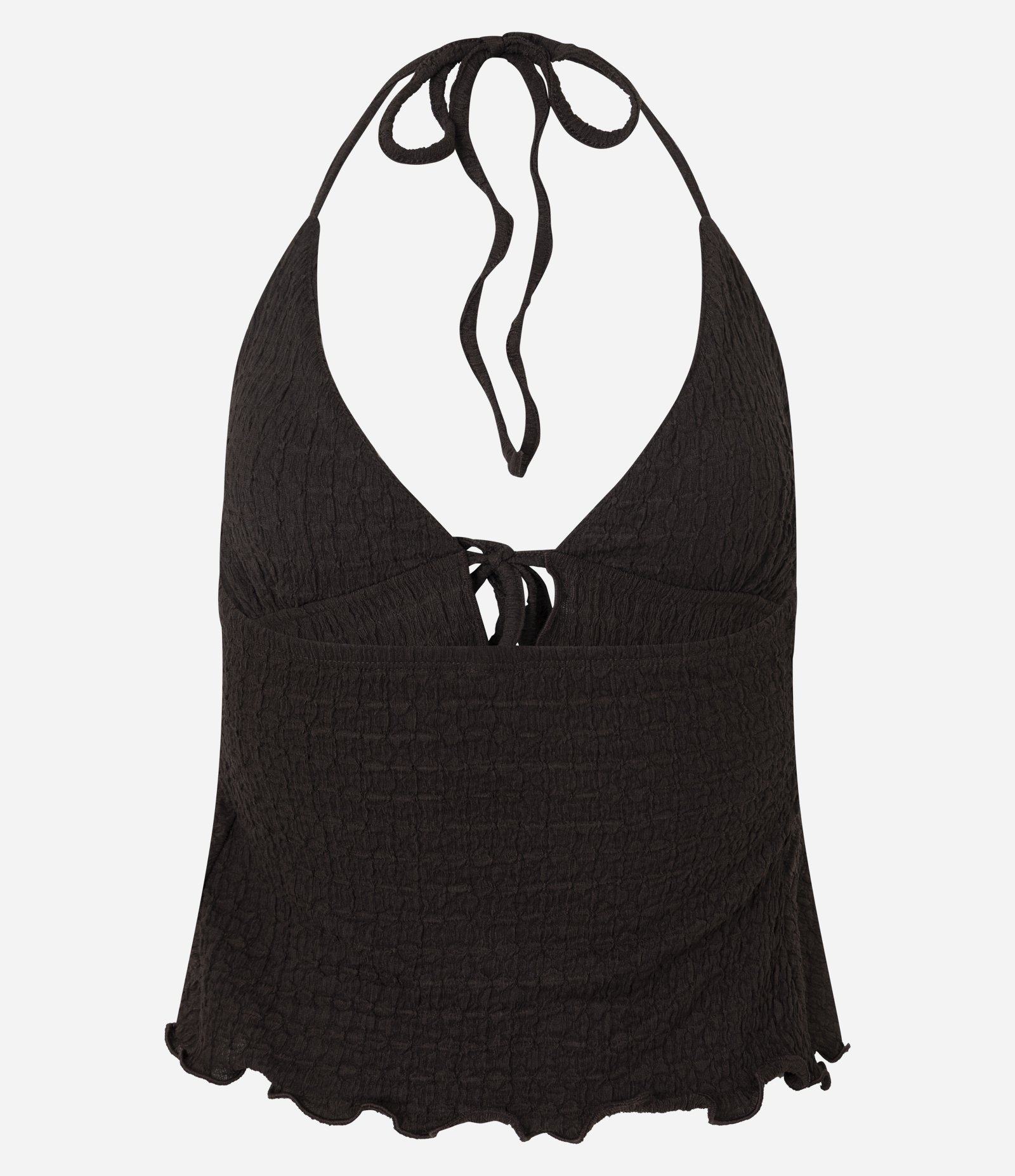 Blusa Frente Única Texturizada com Amarração e Barra Nuvem Marrom 12