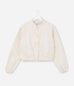 Jaqueta Infantil Bomber em Sarja com Bordado Broderie - Tam 7 a 14 Anos