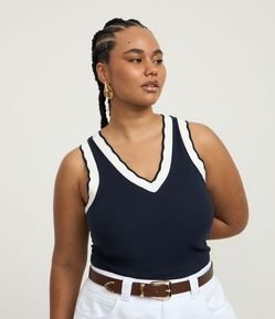 Blusa Regata em Ribana com Gola V em Retilínea Curve & Plus Size