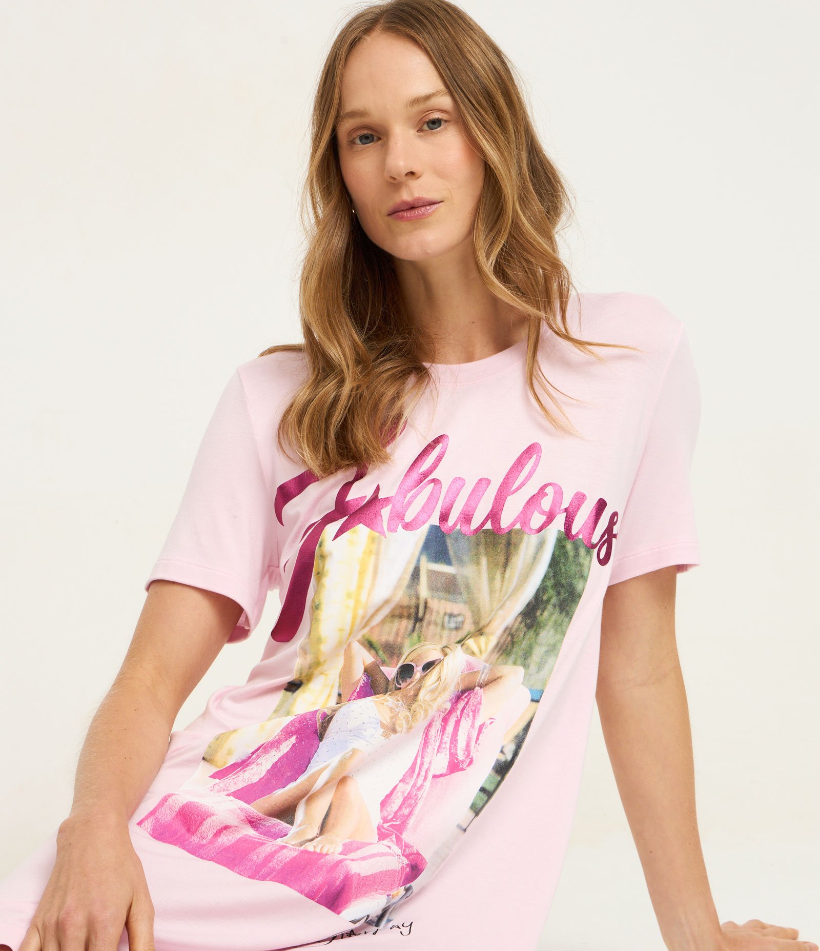 Camisola Curta em Viscolycra com Estampa Sharpay Evans Rosa 1