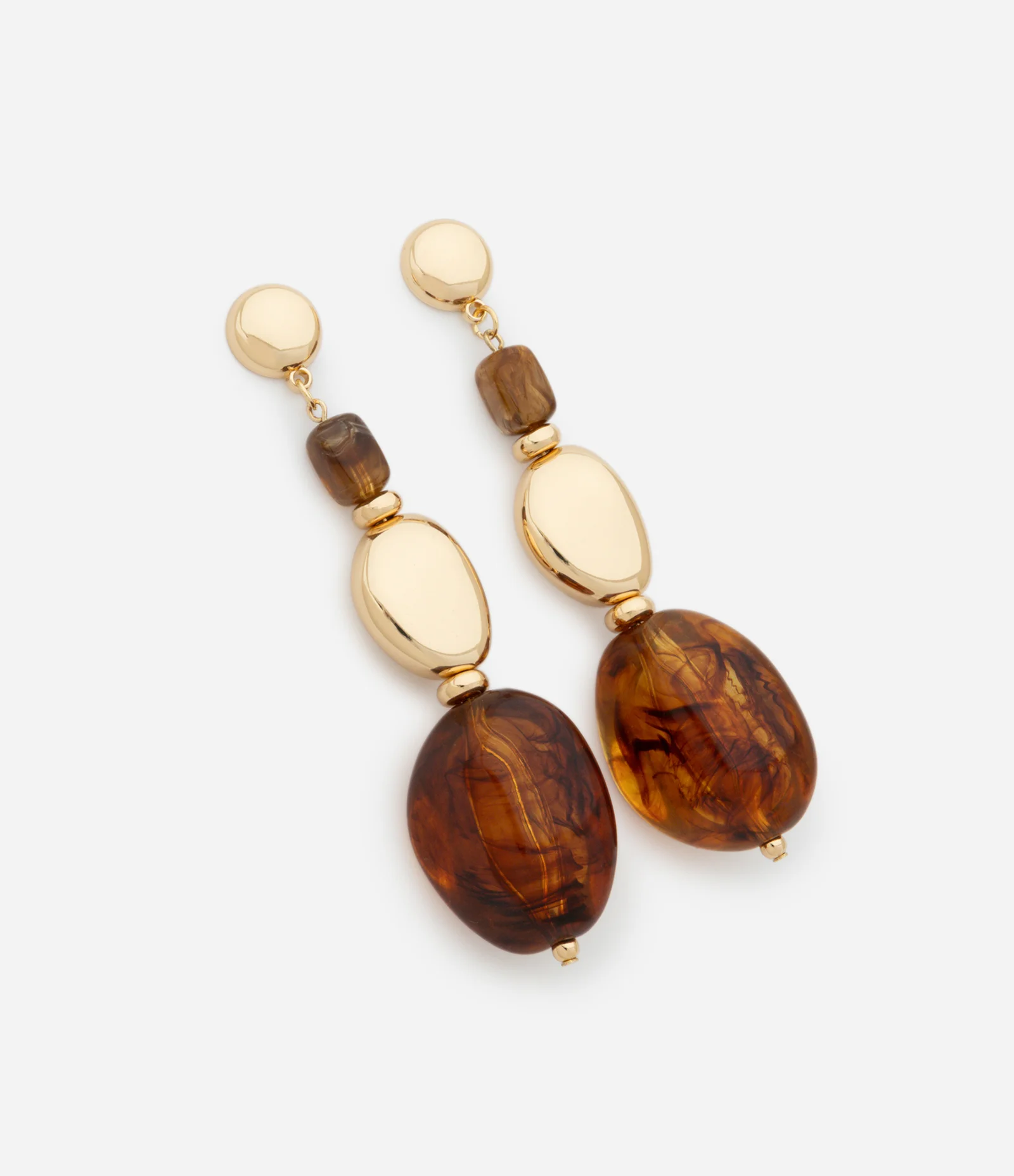 Maxi Brinco com Pingentes Orgânicos em Resina Dourado/Marrom 1