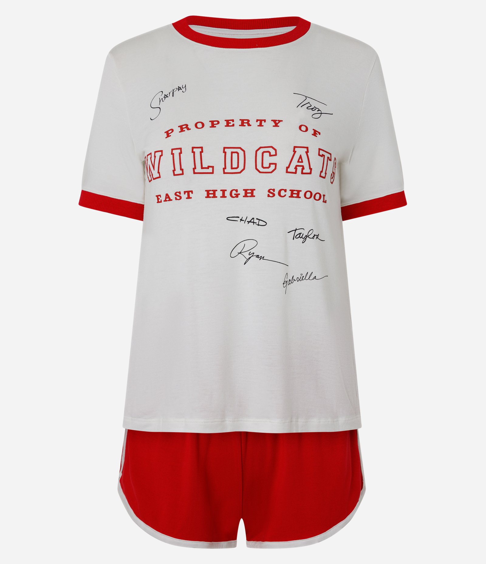 Pijama Short Doll em Viscolycra com Estampa Contrastante Wildcast Branco/Vermelho 1