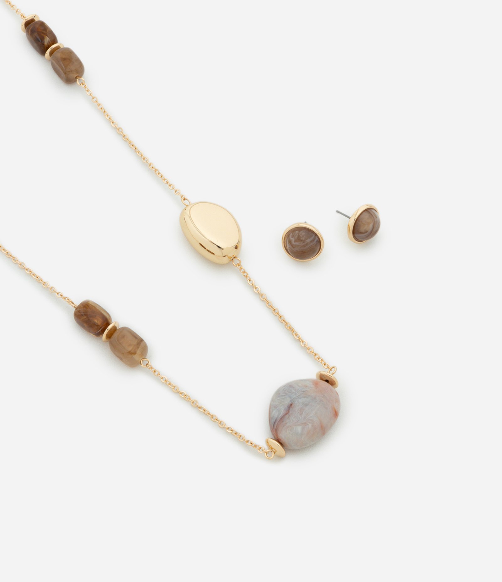 Conjunto de Maxi Colar Assimétrico e Brincos Botão Dourado 1