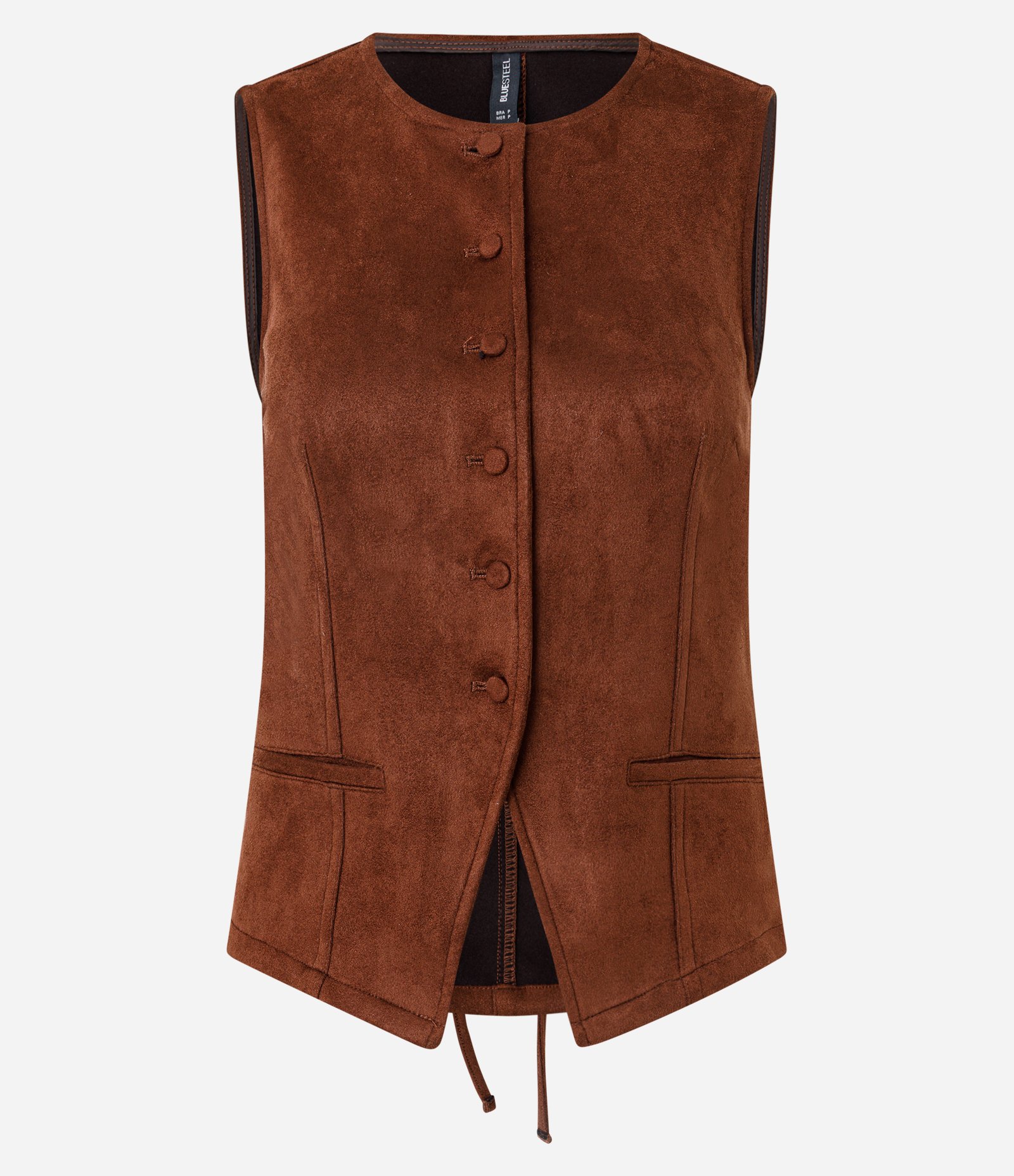 Colete Estruturado em Suede com Amarração nas Costas Marrom 5