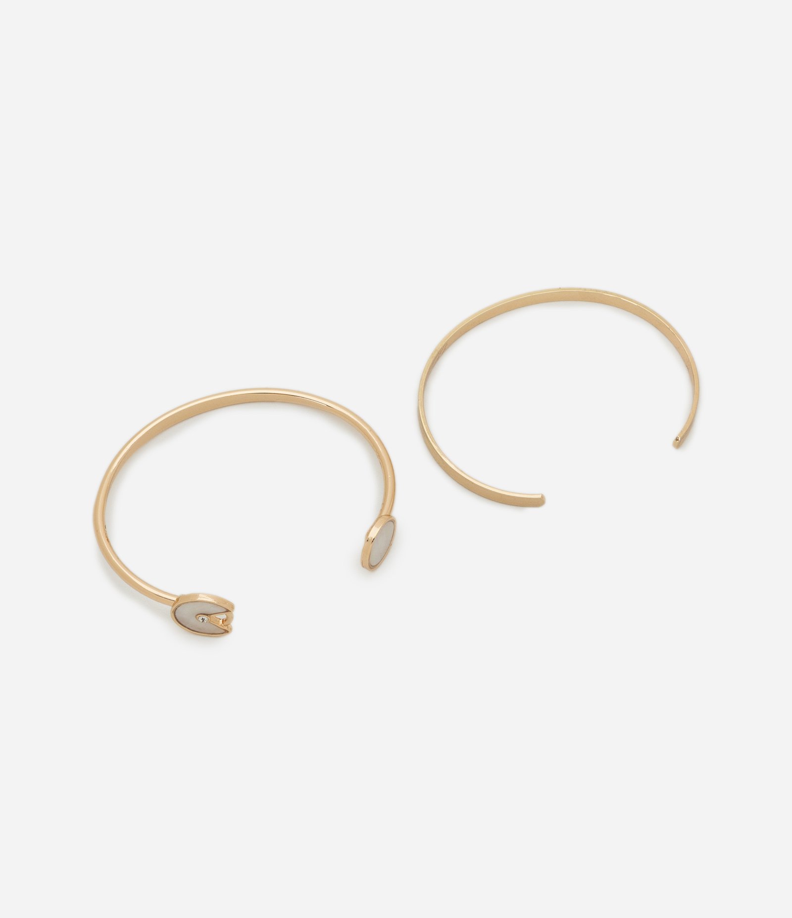 Kit 02 Braceletes Abertos com Ponteira Madrepérola e Strass Dourado 2