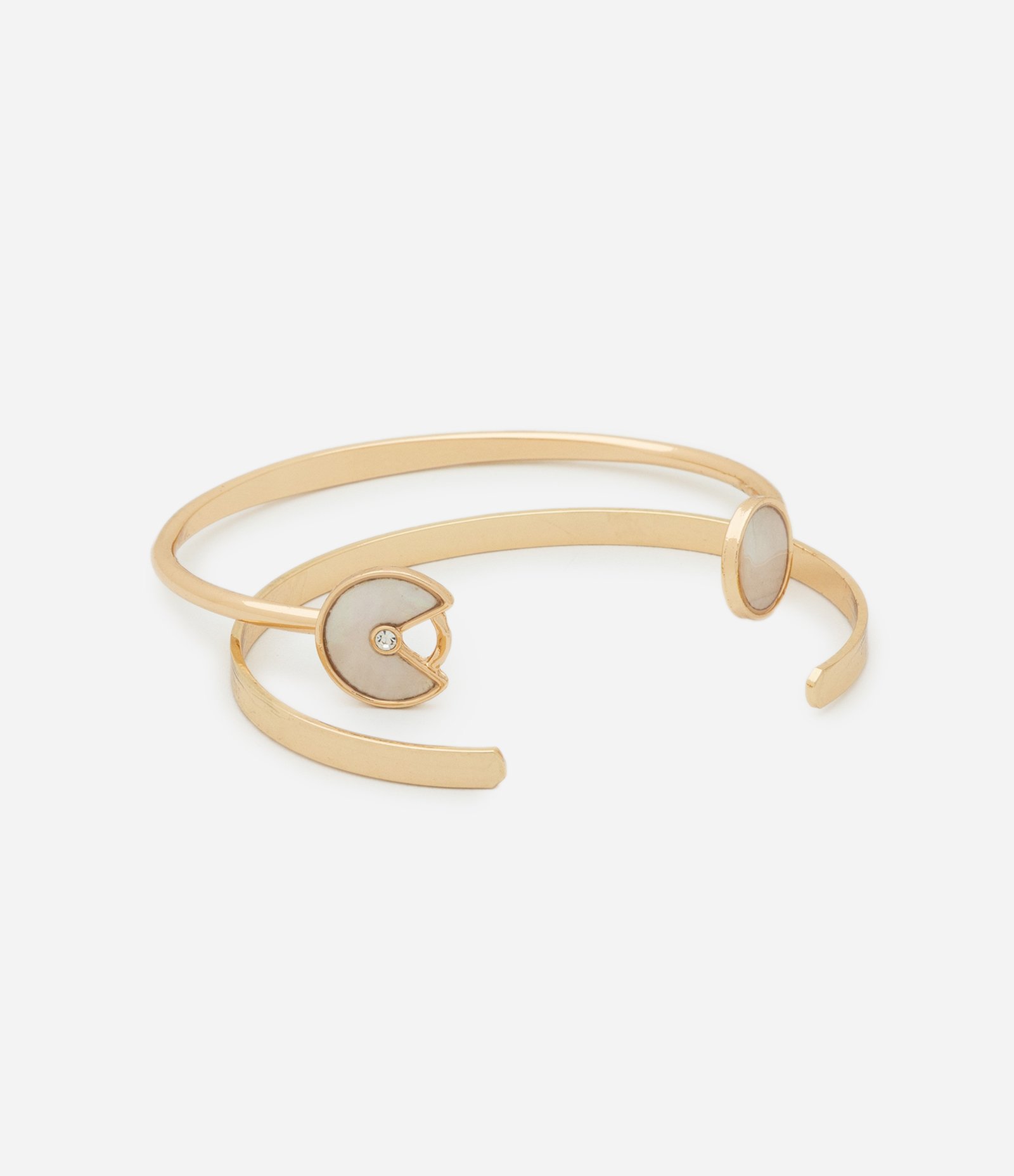 Kit 02 Braceletes Abertos com Ponteira Madrepérola e Strass Dourado 3