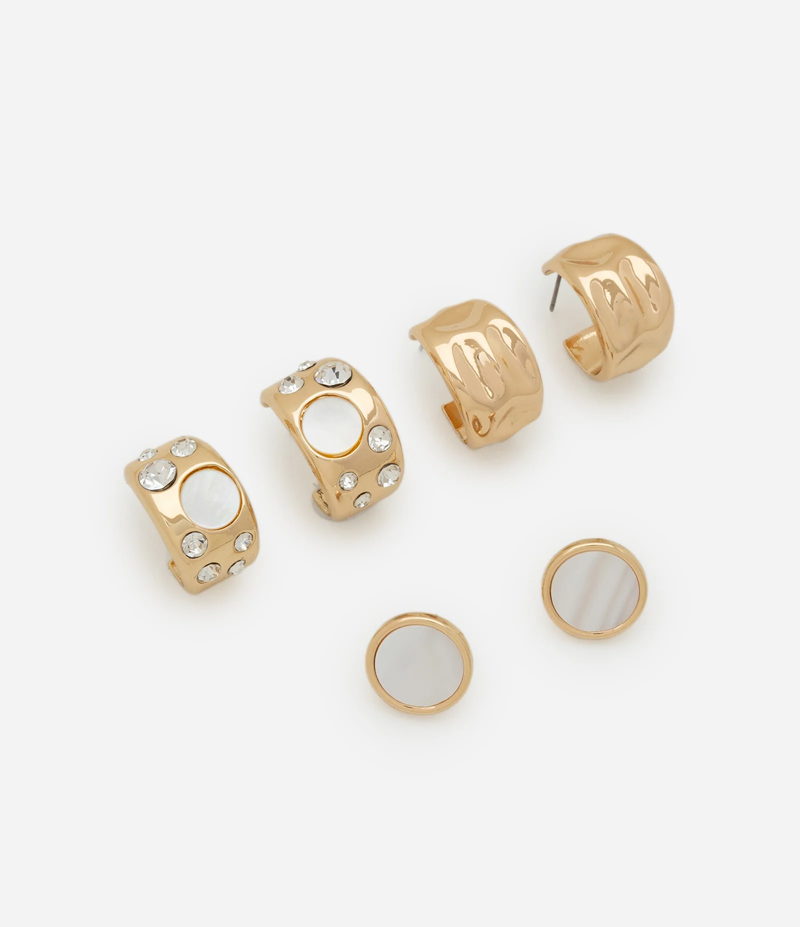 Kit 03 Argolas Metalizadas com Madrepérola e Strass Dourado 2