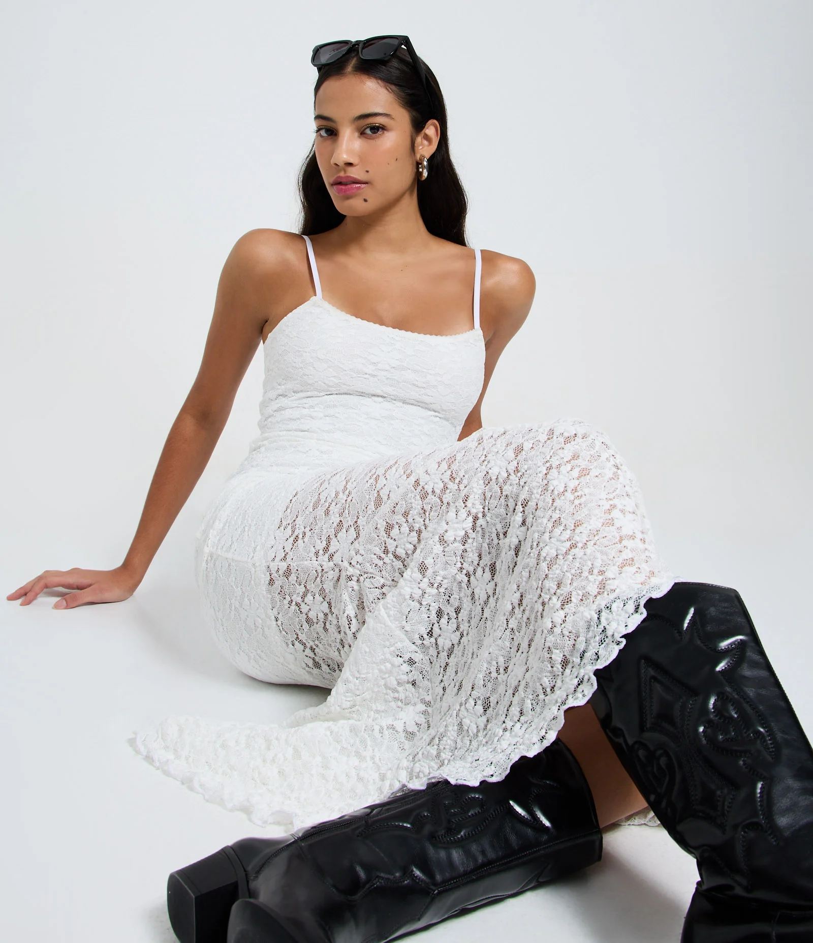 Vestido New Midi em Renda com Alça Fina Branco 1