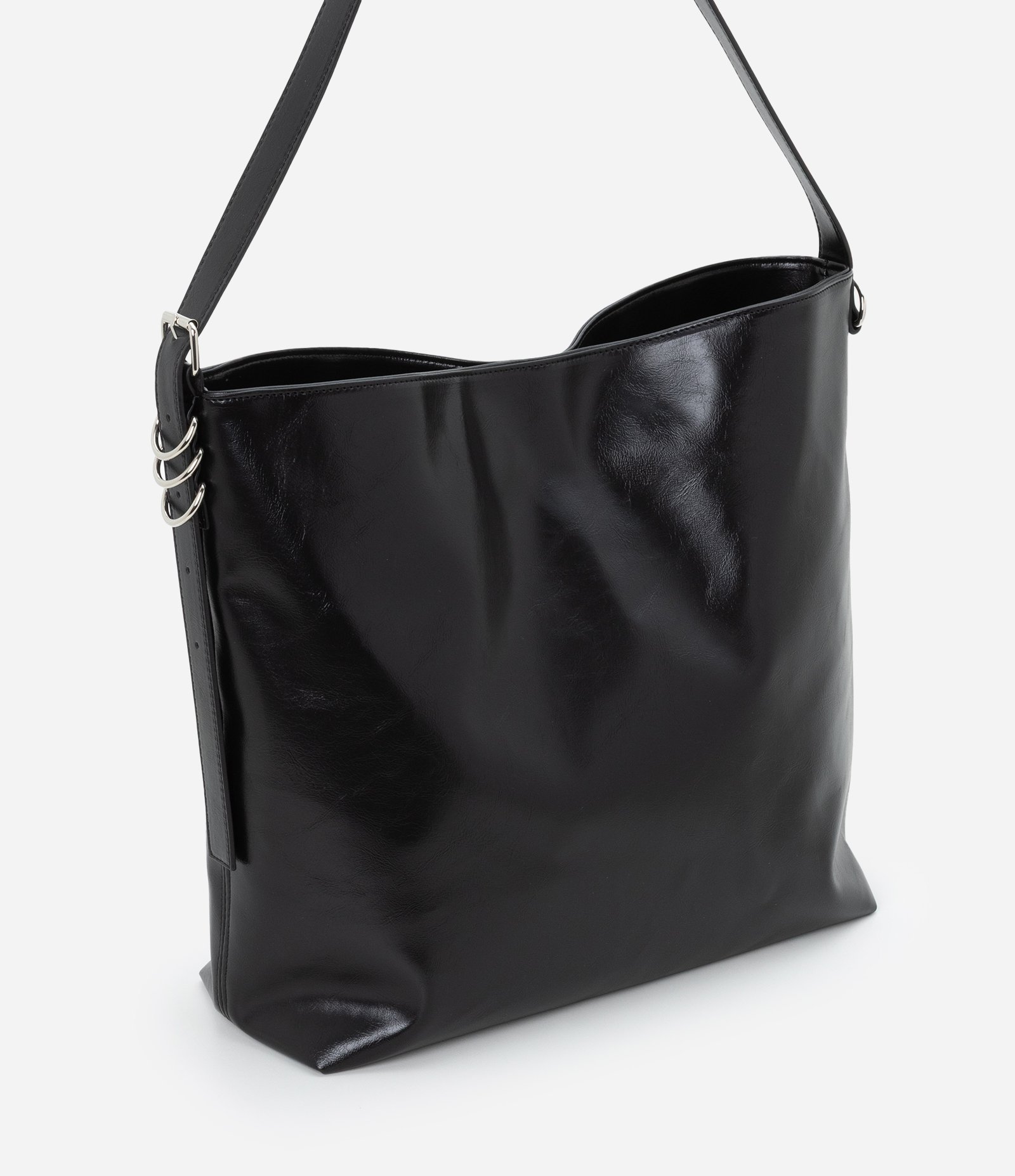 Bolsa Hobo Média com Detalhes de Metal Preto 1