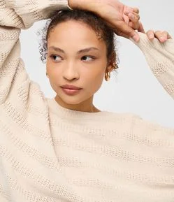 Blusa em Tricô Texturizado com Linhas Horizontais