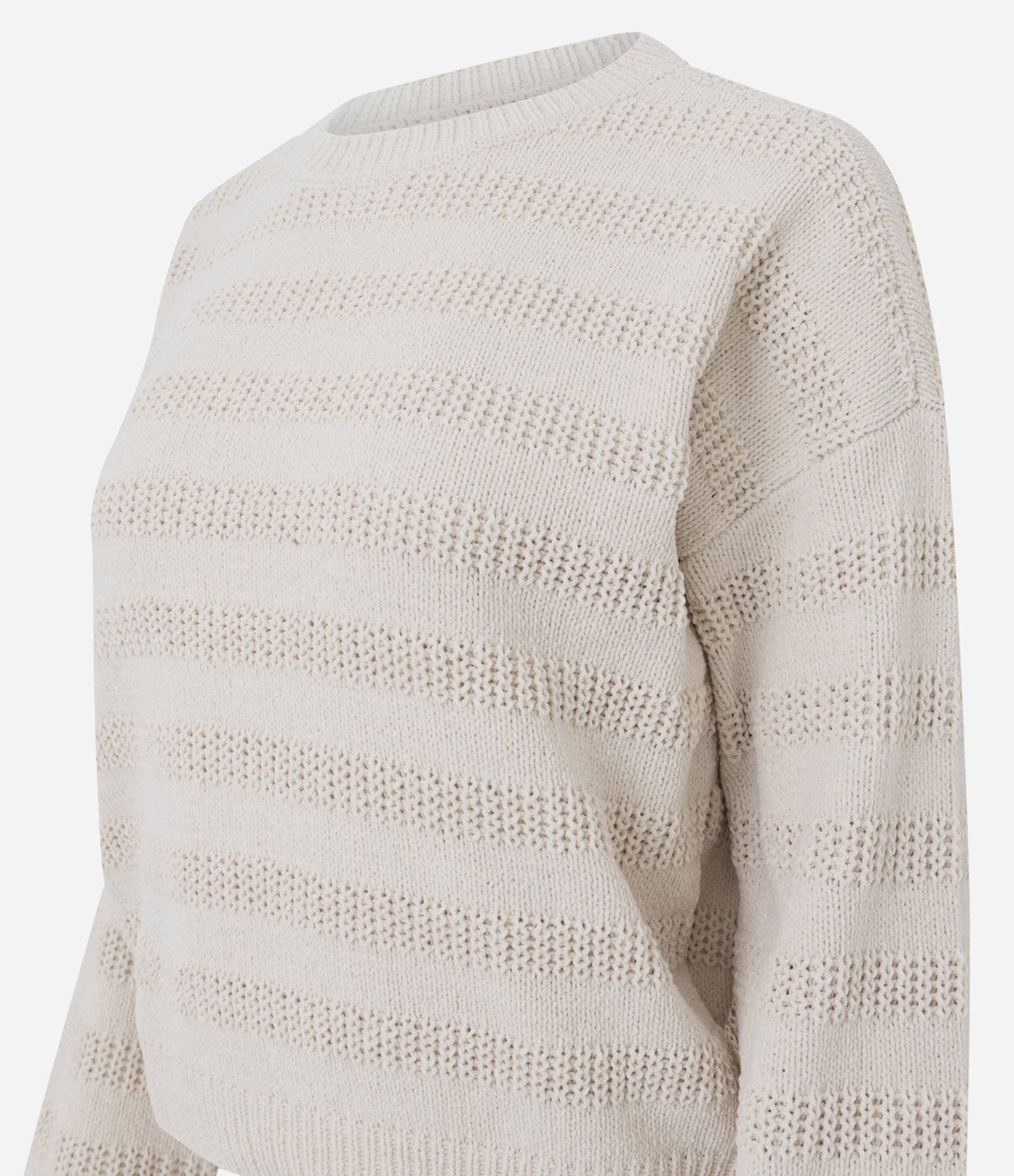 Blusa em Tricô Texturizado com Linhas Horizontais Bege 2