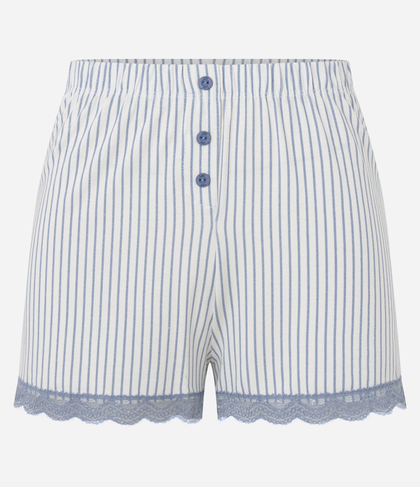 Short de Pijama em Viscose Listrada com Rendinha e Botões Azul/Branco 5