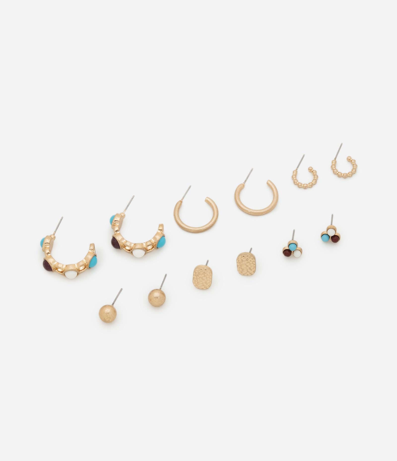 Kit 06 Brincos em Metal com Formatos Diversos Dourado 1