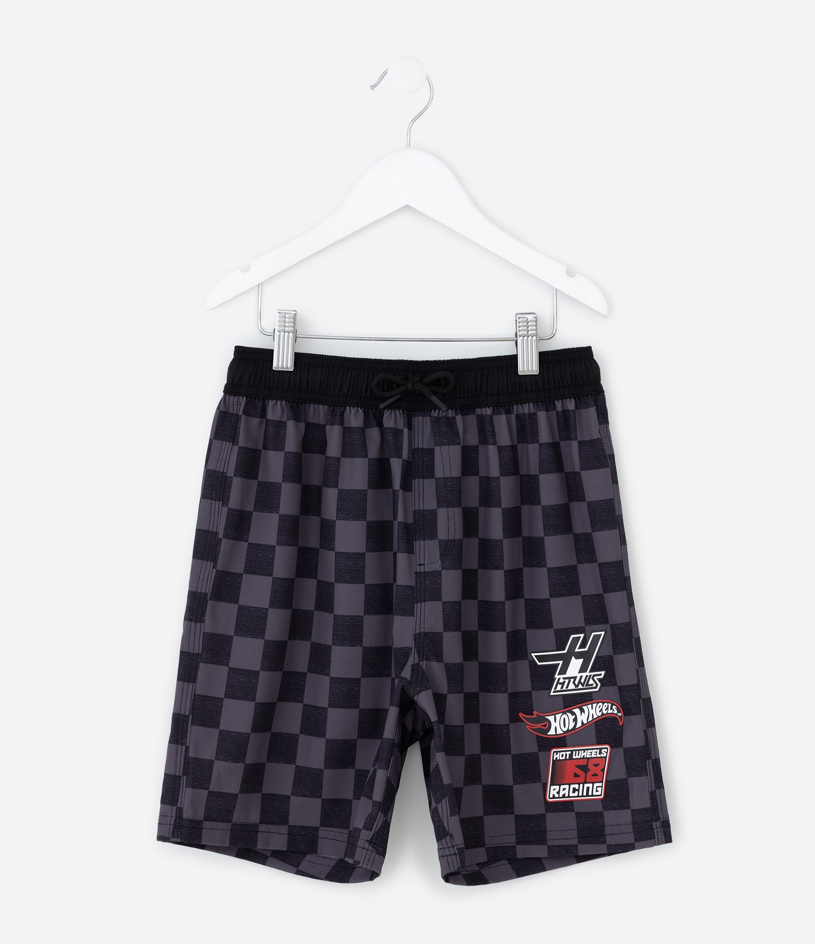 Bermuda Infantil com Estampa Hot Wheels Quadriculada - Tam 4 a 12 Anos Preto 1