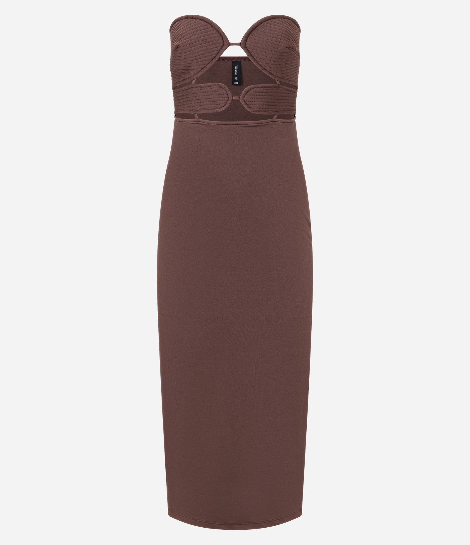 Vestido Midi Tomara que Caia com Busto Pespontado Marrom 5