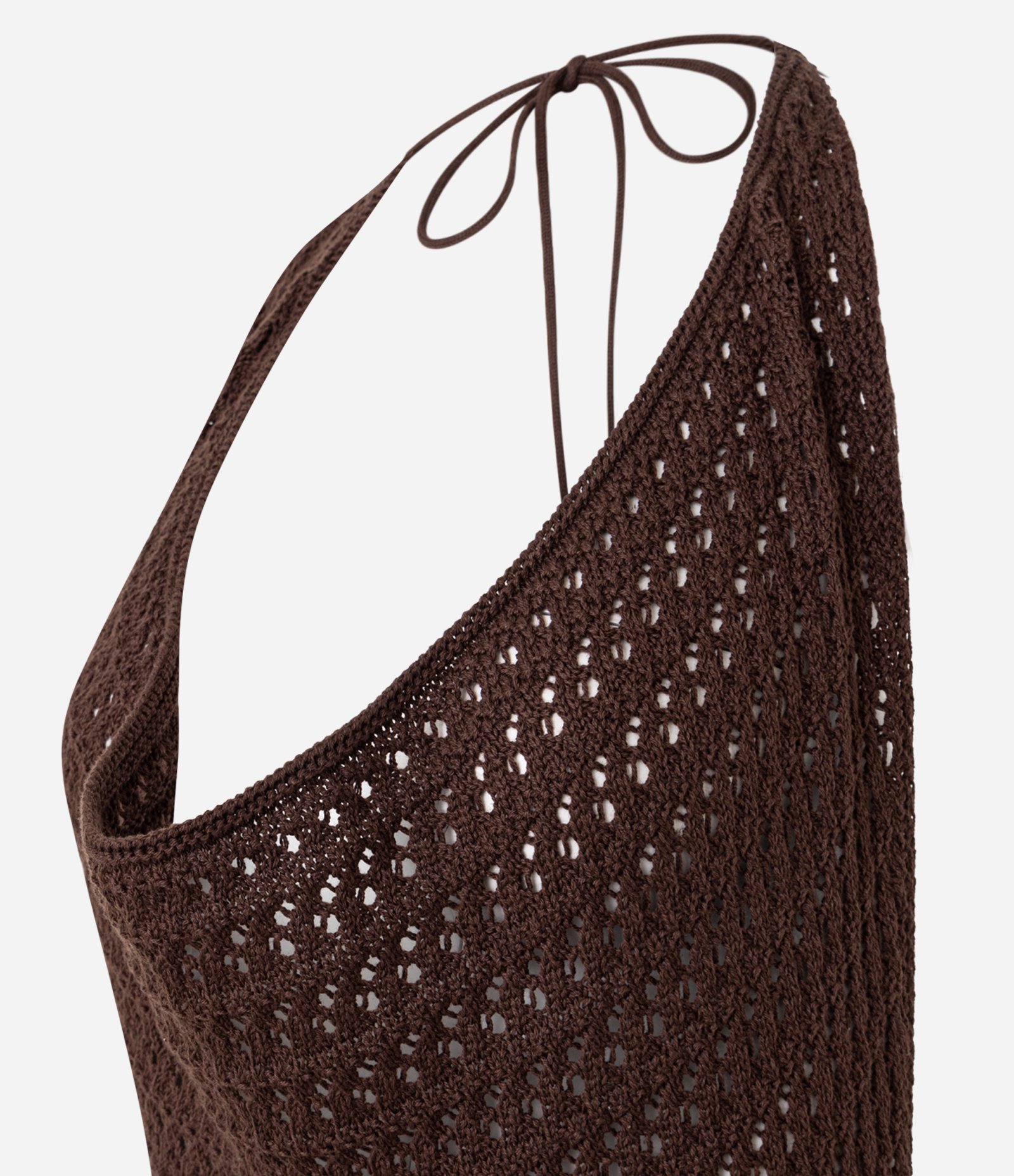 Saída de Praia Vestido em Tricô com Decote Degagê Marrom 11