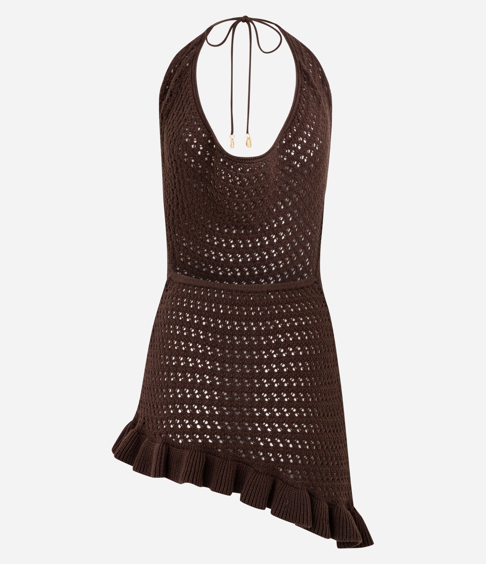 Saída de Praia Vestido em Tricô com Decote Degagê Marrom 13