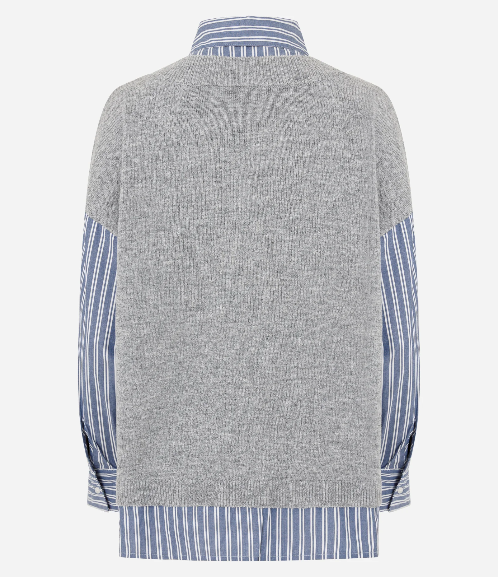 Camisa Alongada com Colete em Tricô Sobreposto Azul/Cinza Claro 7