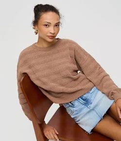 Blusa em Tricô Texturizado com Linhas Horizontais