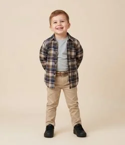 Camisa Infantil em Flanela com Estampa Xadrez – Tam 1 a 4 Anos