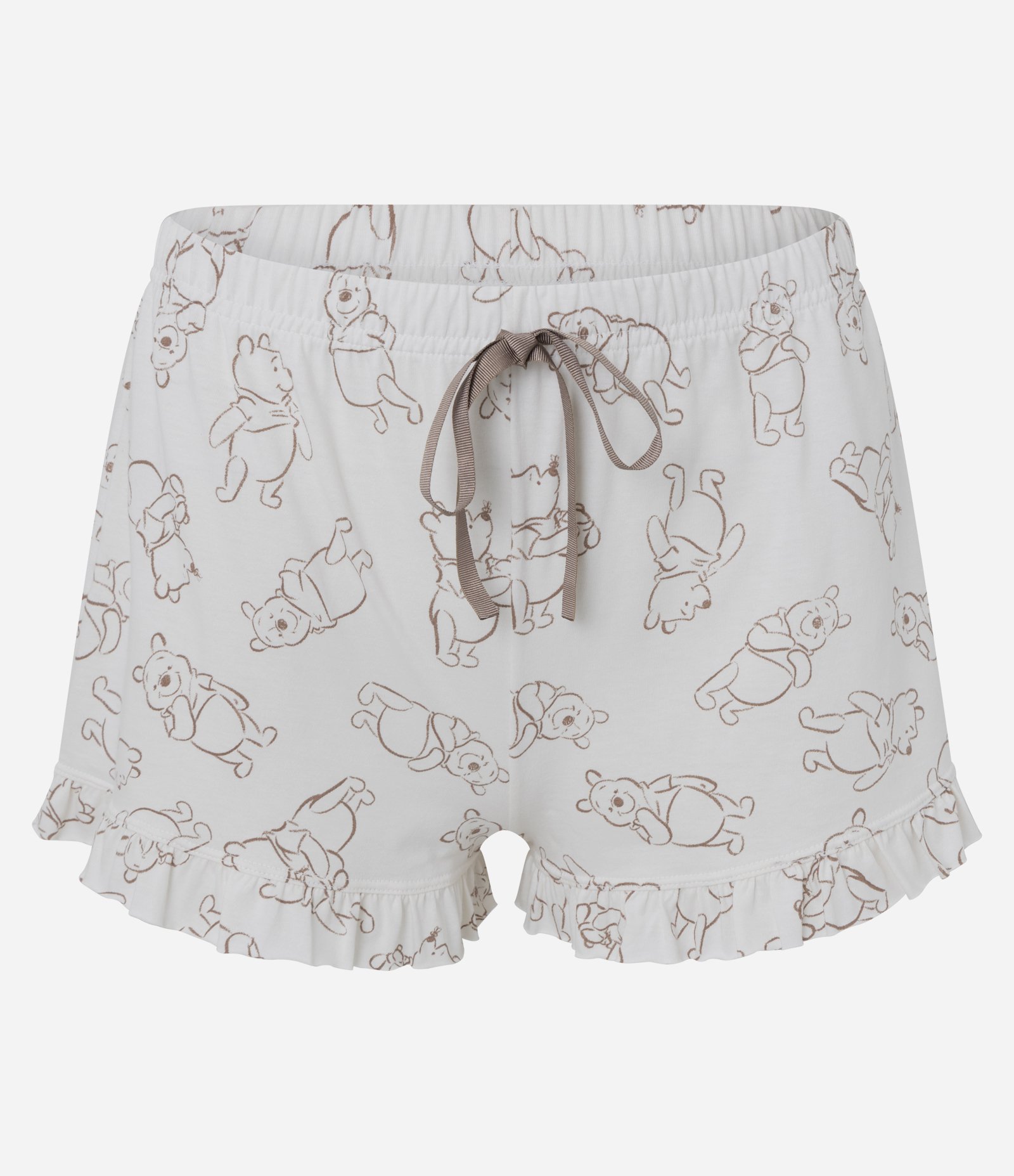 Pijama Short Doll Em Algodão Com Estampa Ursinho Pooh Marrom/Branco 2