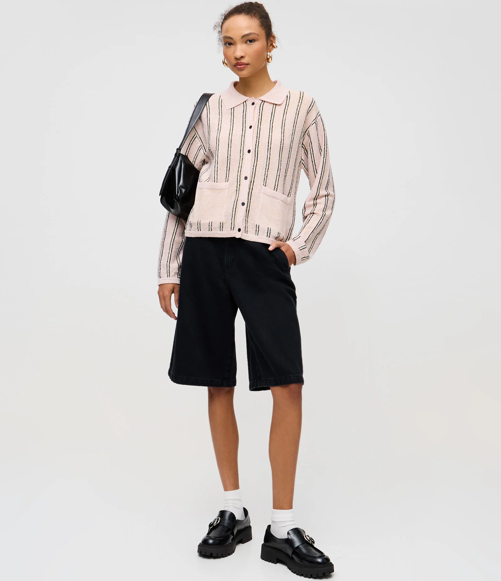 Cardigan em Tricô com Gola Polo e Bolsos Frontais Rosa Claro 2