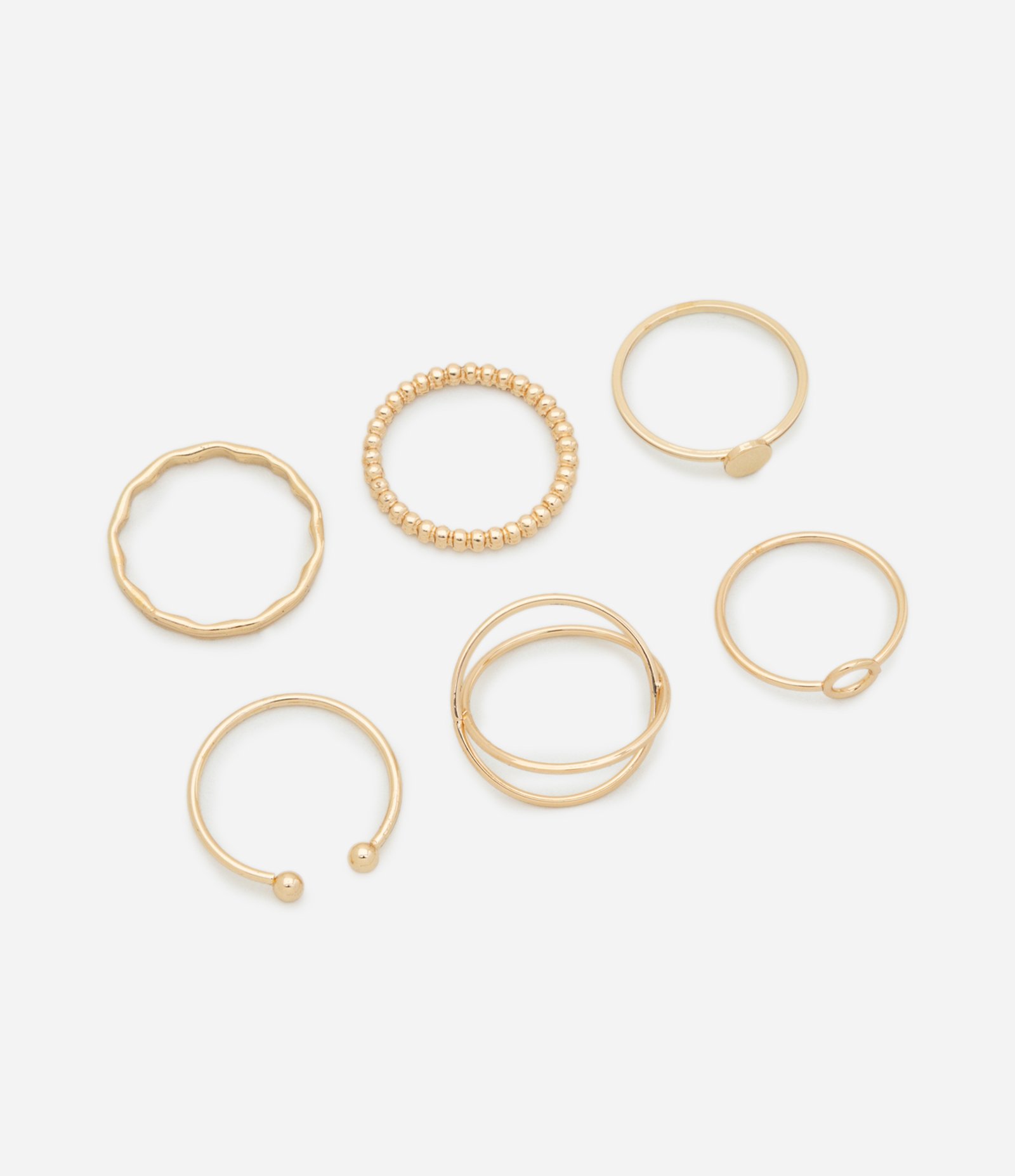 Kit 06 Anéis em Metal com Formatos Delicados e Diversos Dourado 1