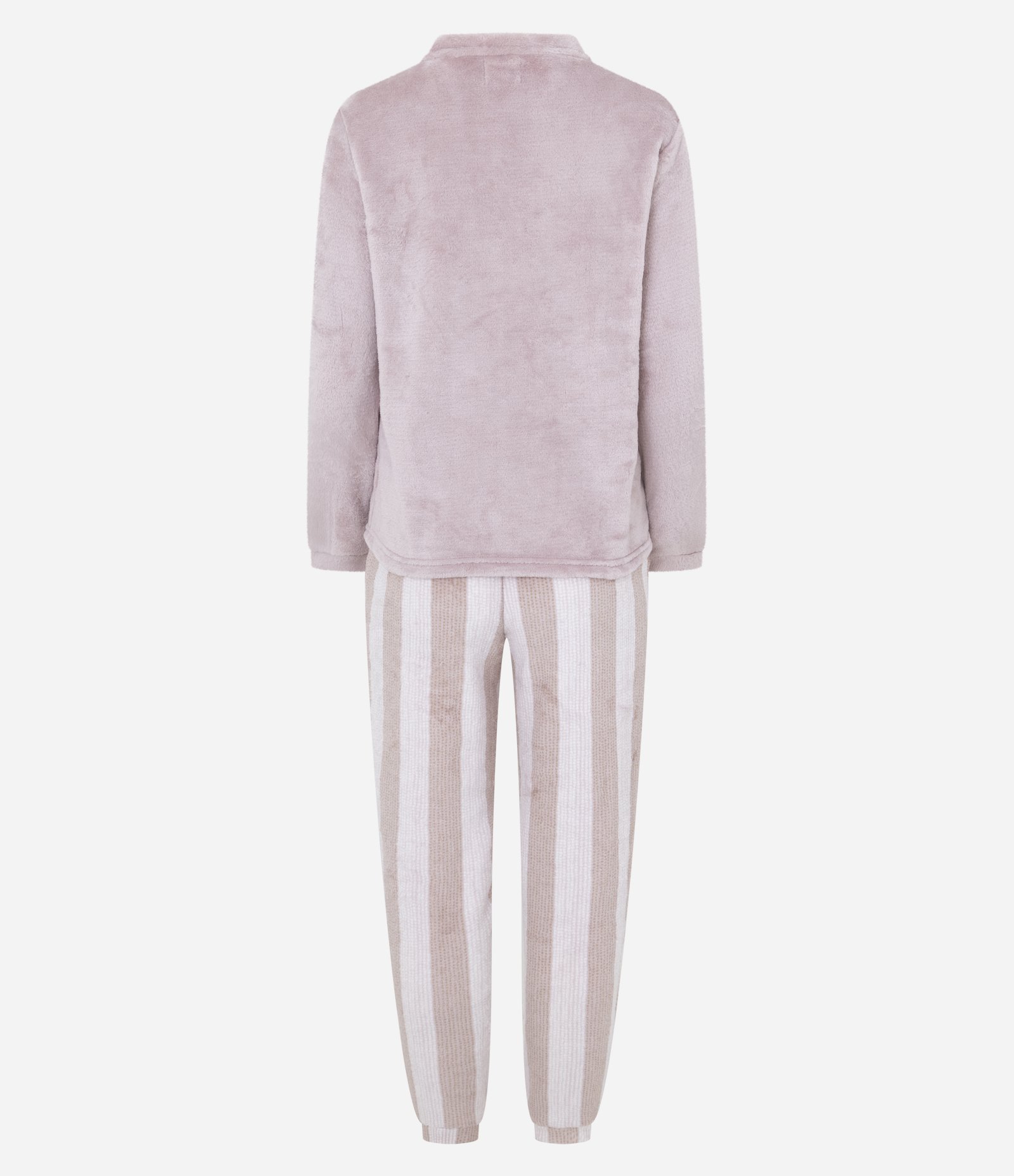 Pijama Longo em Fleece Com Estampa de Listras e Bordado de Flor Rosa 7