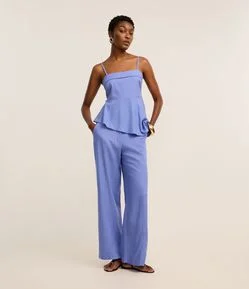 Calça Balloon Cintura Alta em Viscolinho com