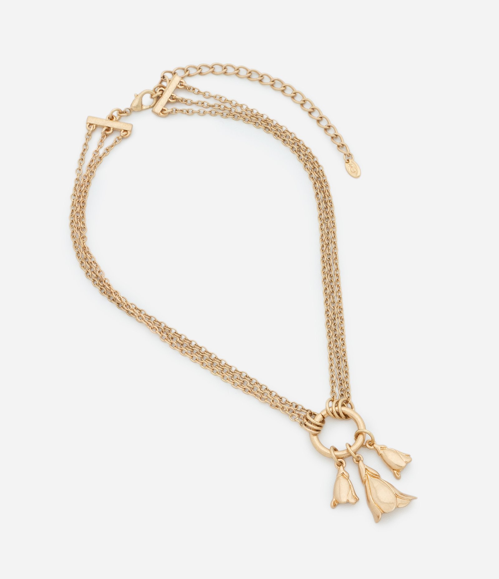 Colar Médio em Metal com Corrente Tripla e Pingentes de Flor Dourado 2