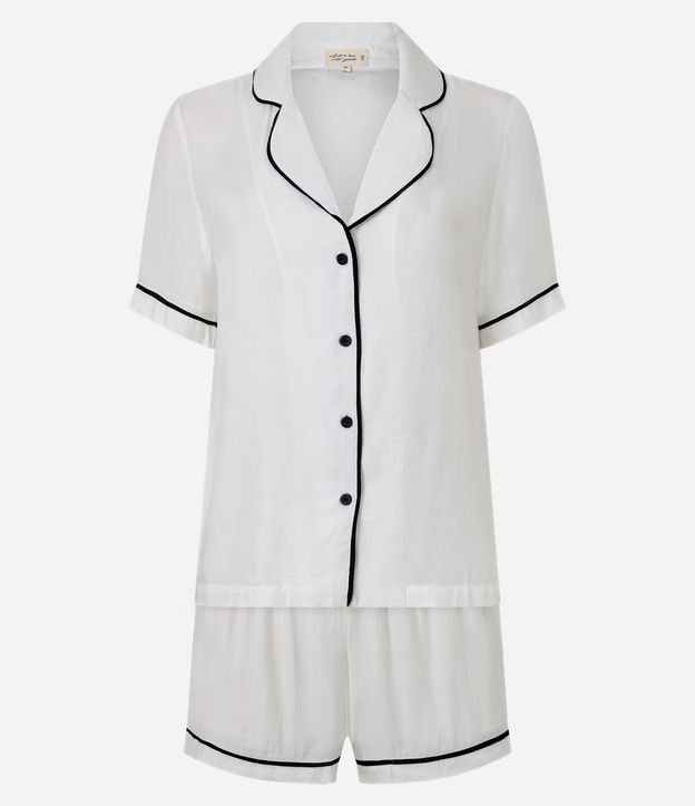 Pijama Short Doll Americano em Cetim de Viscose com Viés Contrastante