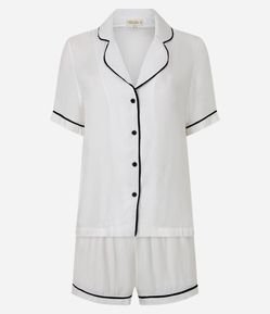 Pijama Short Doll Americano em Cetim de Viscose com Viés Contrastante