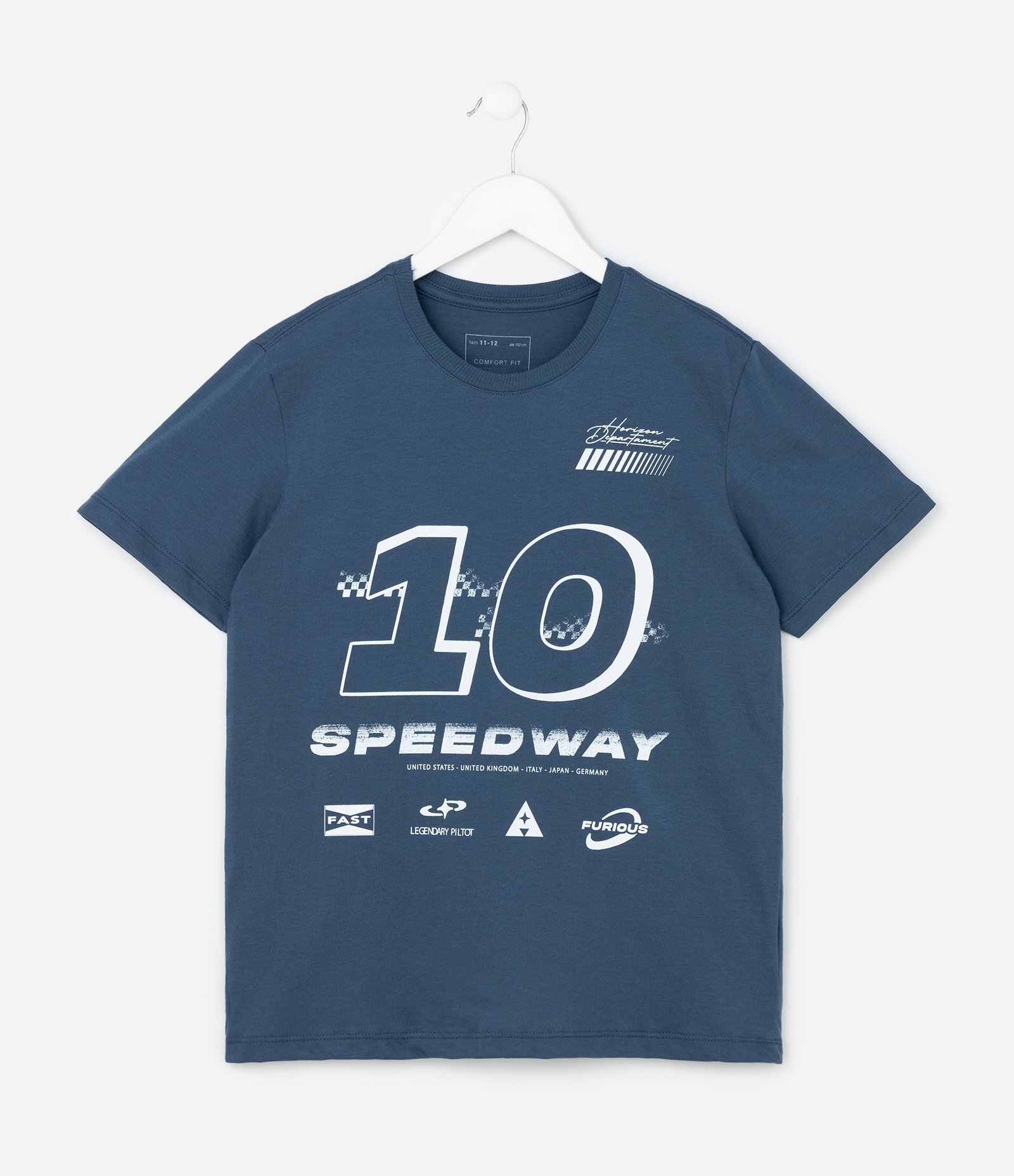 Camiseta Infantil Estampa Frente e Costas Speedway - Tam 5 a 14 Anos Azul 1