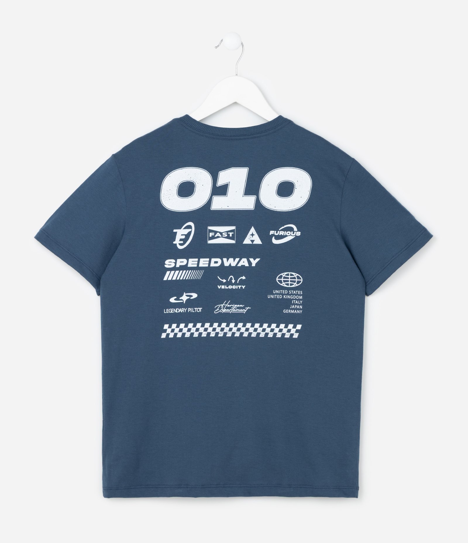 Camiseta Infantil Estampa Frente e Costas Speedway - Tam 5 a 14 Anos Azul 2