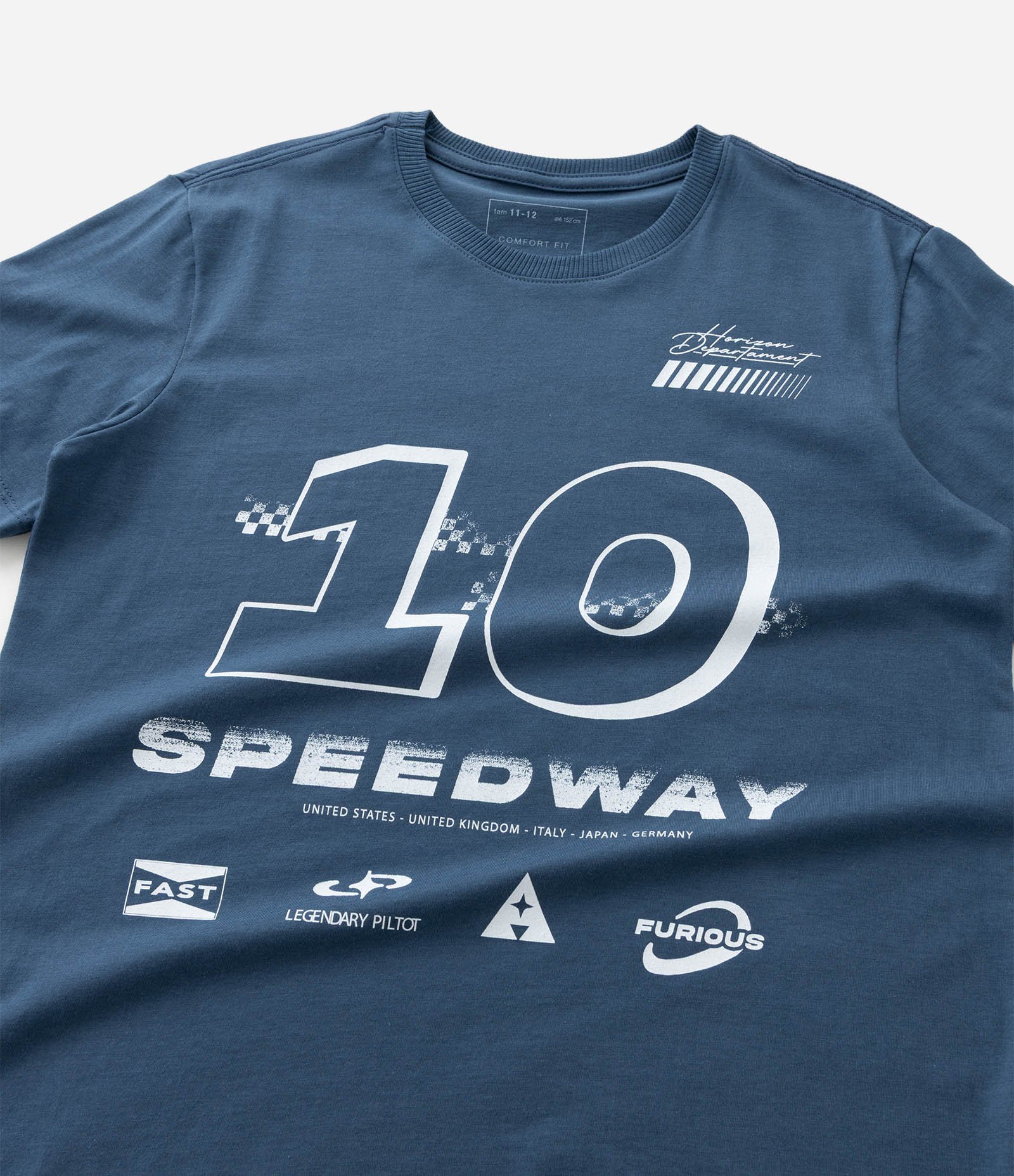 Camiseta Infantil Estampa Frente e Costas Speedway - Tam 5 a 14 Anos Azul 5