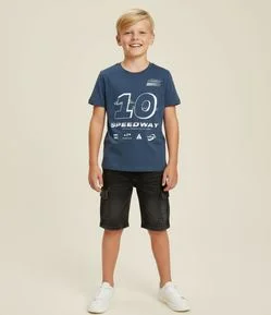 Camiseta Infantil Estampa Frente e Costas Speedway - Tam 5 a 14 Anos