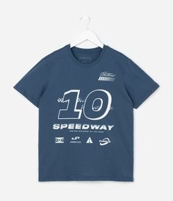 Camiseta Infantil Estampa Frente e Costas Speedway - Tam 5 a 14 Anos