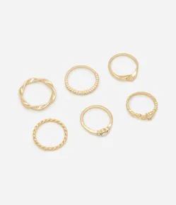 Kit 06 Anéis em Metal com Detalhes em Strass