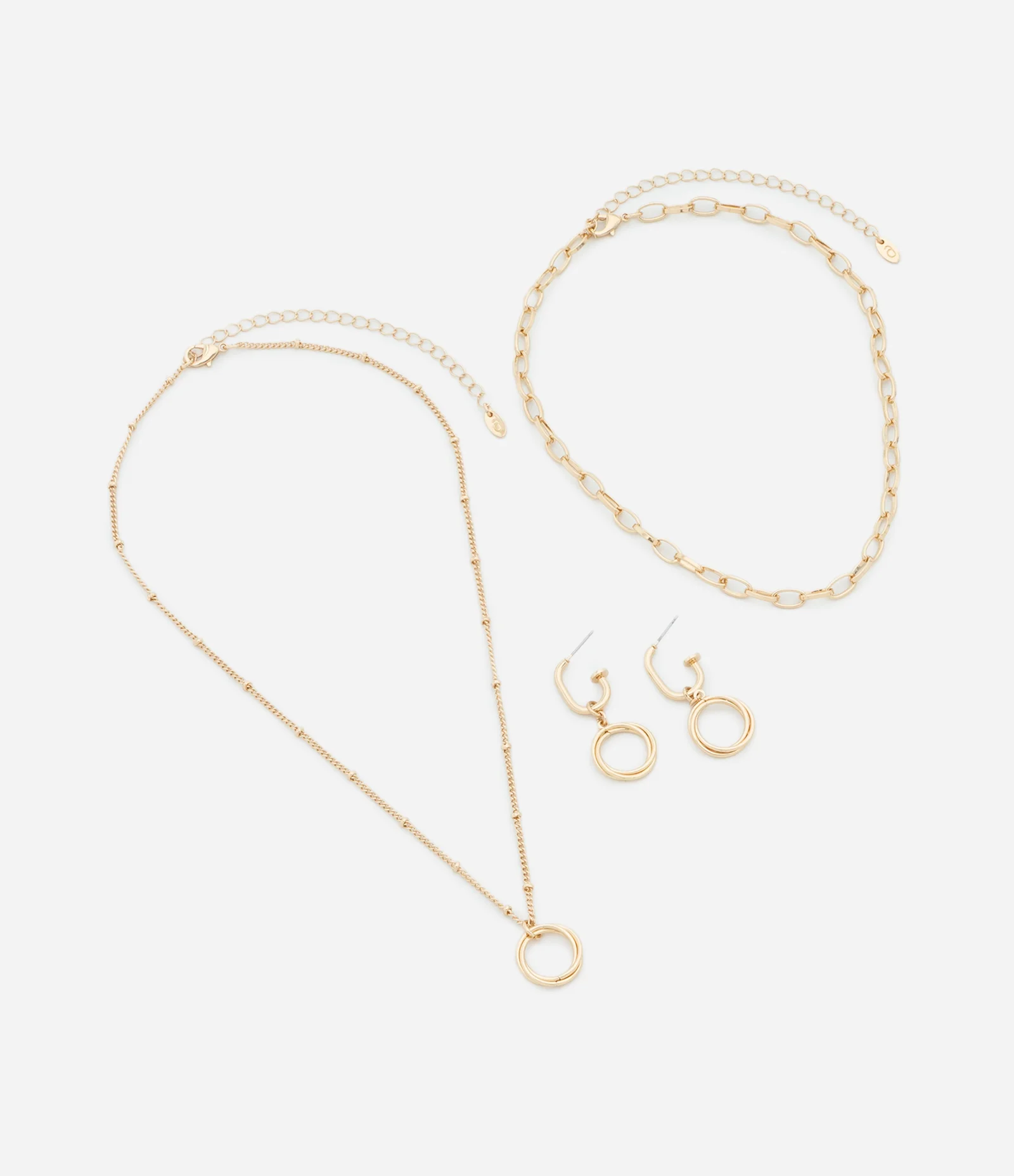 Conjunto de Colar em 02 Camadas e Brincos Arredondados Dourado 1